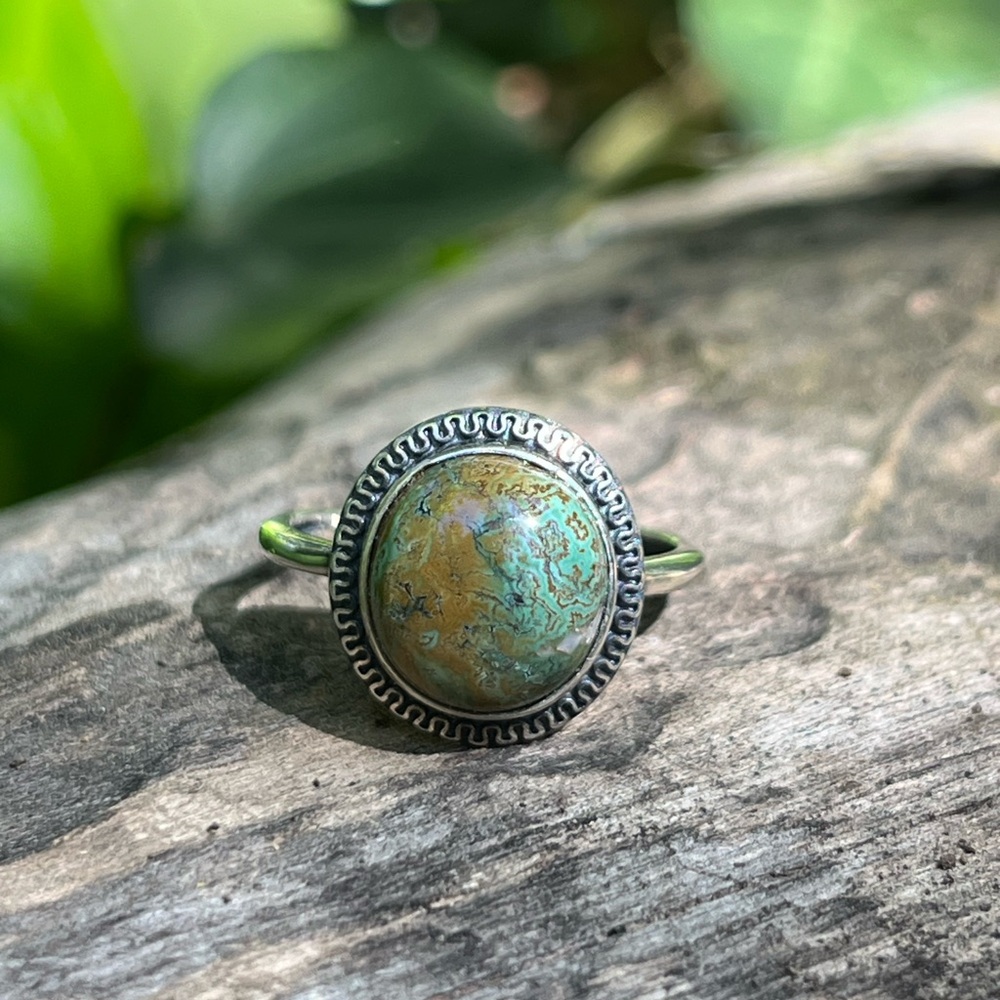 Sterling silver adjustable green turquoise ring